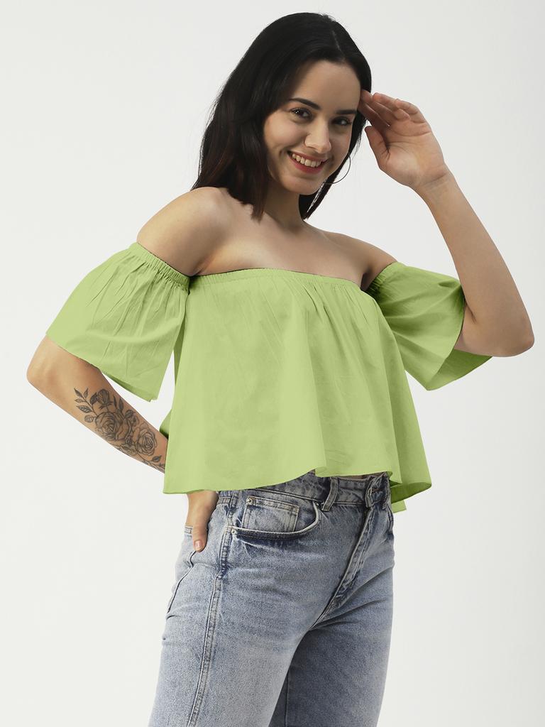 Moomaya Cotton Printed Off-Shoulder Top Summer Wear Crop Top For Women