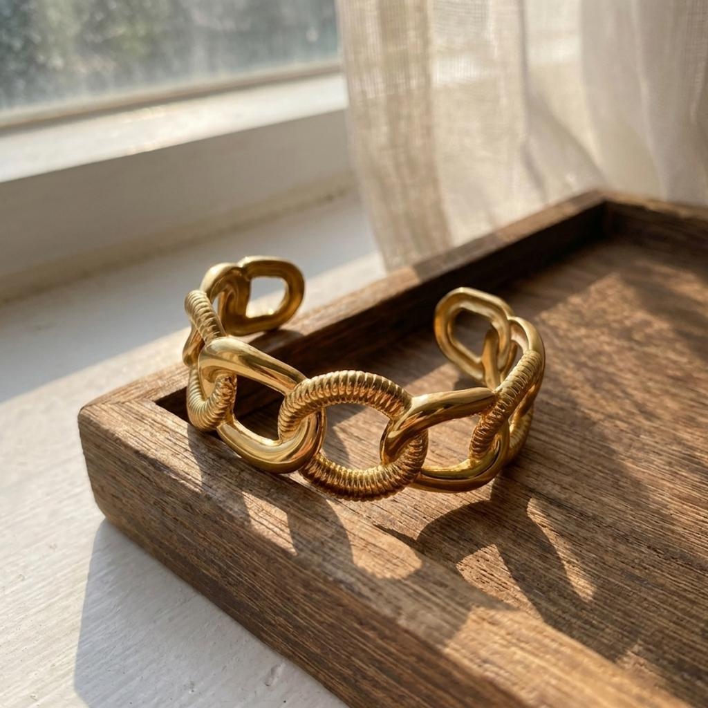 Edelstahl Unregelmäßig Texturiert Hohl Kette Geformt Manschettenarmbänder Für Frauen Männer Einfach Punk Geometrisch Verdreht Armreif Schmuck