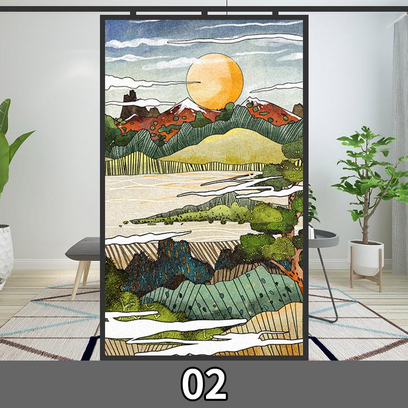 Japanese Style Privacy Window Film Static Cling Stained Ukiyo-e Cherry Blossom Glass Film Toilet Bathroom Window Stickers