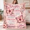 Personalized To My Daughter Blanket from Mom, Inspirational Daughter Gift, Butterfly Fleece Blanket, Birthday Graduation Gift