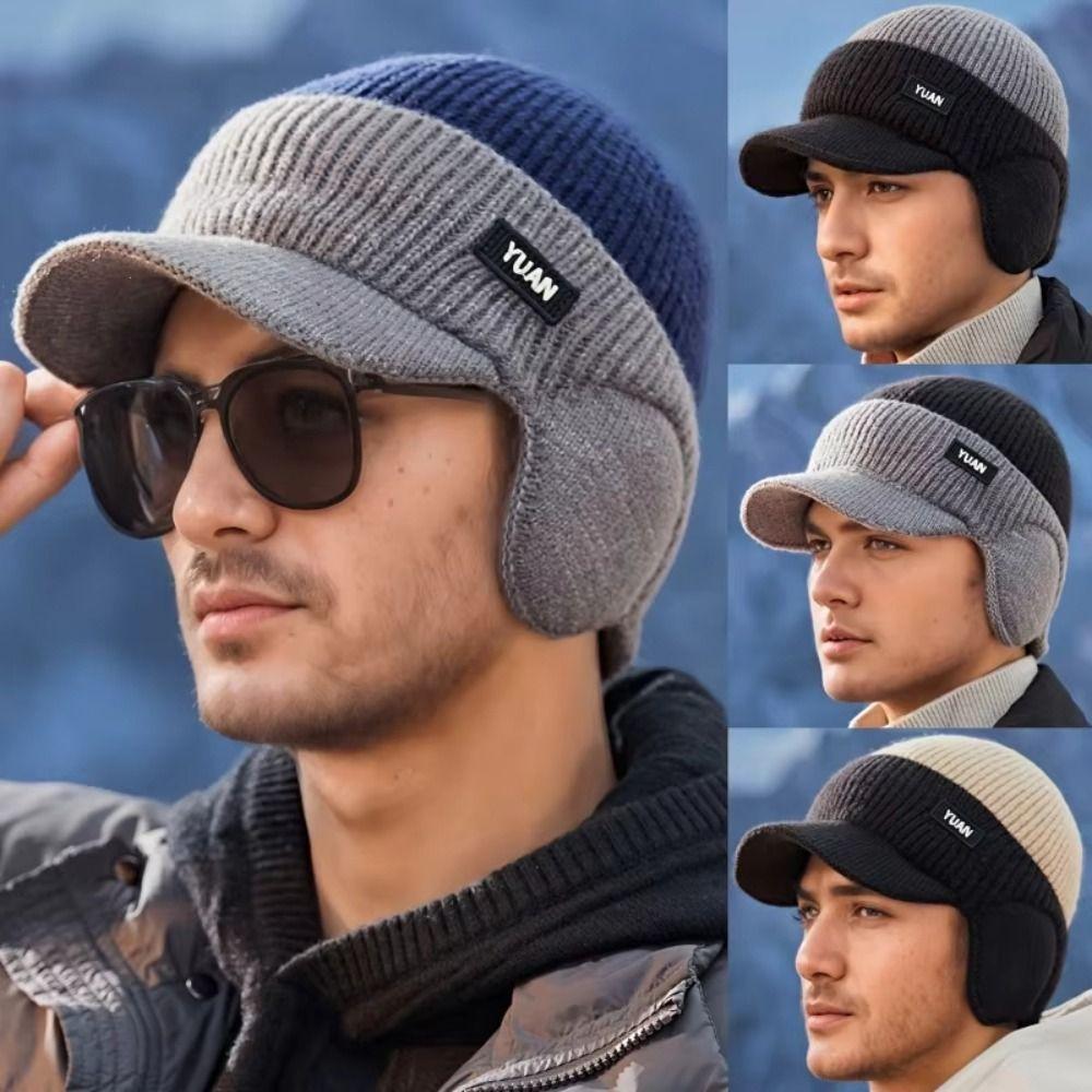 Dual Tone Thermal Knit Beanie Thickened Winter Warm Hat Versatile Couples Hats  Outdoor Activities