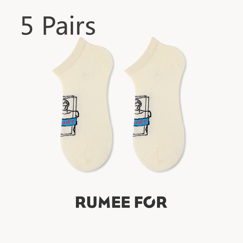 5 Pairs of Female Spring and Autumn Thin Shallow Mouth Low Top Sweat Breathable Cotton Boat Socks