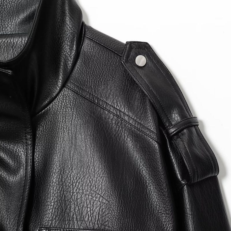 Kaslead New Women clothes Western Style Fashion Turtleneck Imitation Leather Bomber jacket Outerwear 6318250