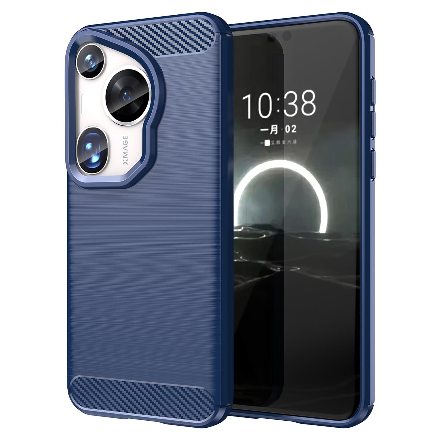 

For Huawei Pura 70 Ultra Case Carbon Fiber Texture Soft TPU Slim Phone Cover Blue