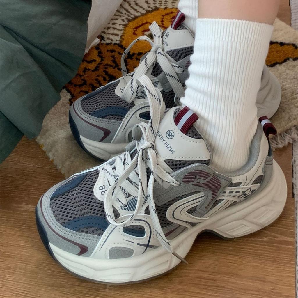 2025 spring popular casual platform sports shoes women's new heightening versatile dad shoes breathable mesh running shoes