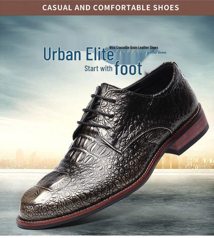 2025 Men's Crocodile Pattern Leather Shoes - Business Korean British Style, Formal Fashion for Youth & Weddings