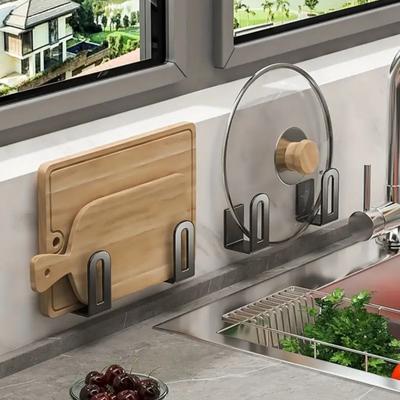 Cutting Board Holder Pot Cover Rack Strong Load-bearing Easy To Install Multifunctional Wall Mounted Chopping Board Organizer Stand