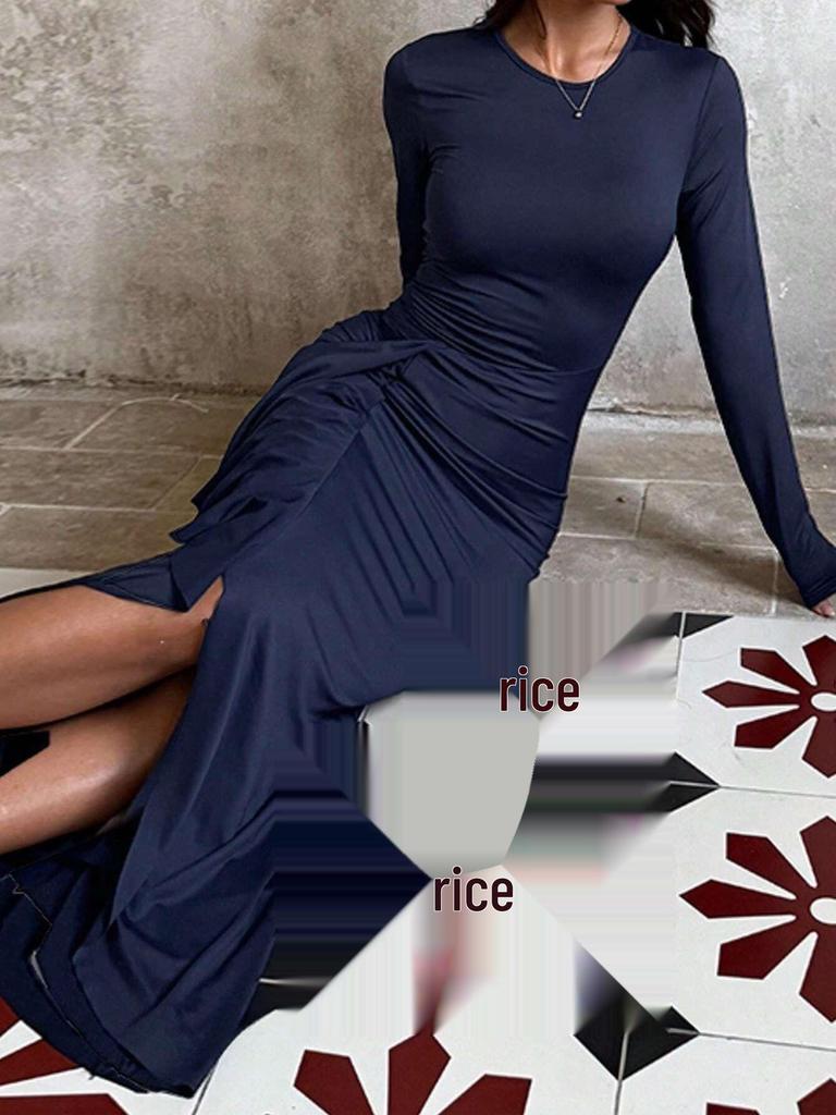 Women's Long Sleeve Ruffle Dress - Autumn Bridesmaid or Wedding Party Gown