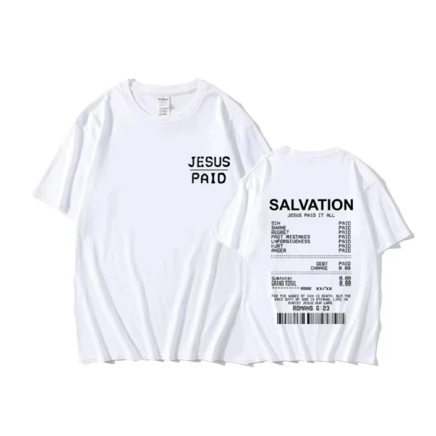 Christian Salvation Jesus Paid It All Graphic Tshirt Men s Women s Fashion Oversized Short Sleeve Unisex Hip Hop Vintage T-shirt S чёрный