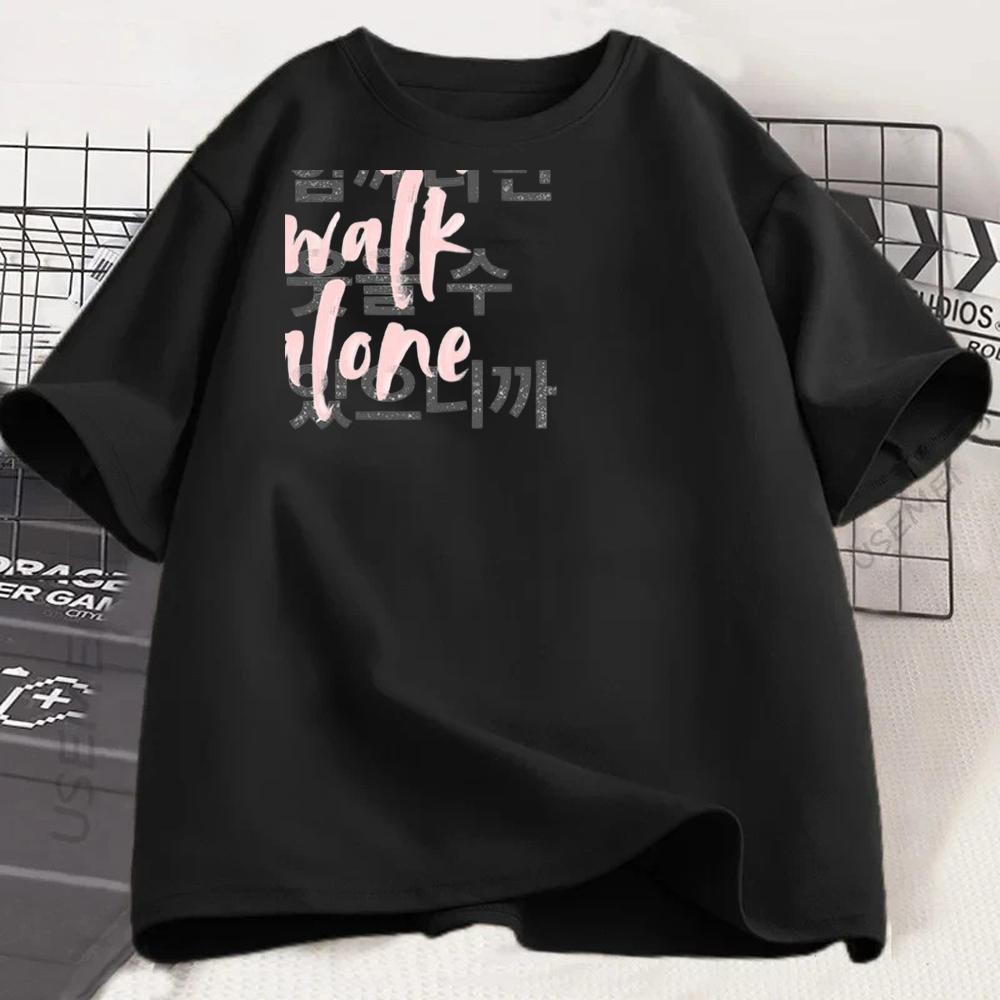 Inspirational Black Tees You Never Walk Alone and You Are Enough Prints for Positive Vibes Women Clothes T Shirts S