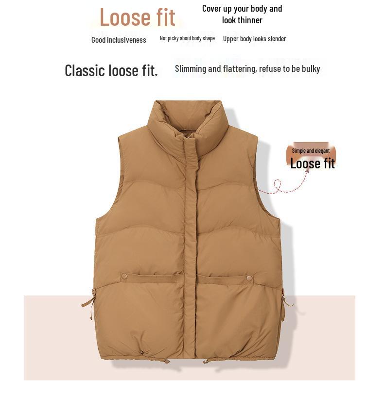 Women's White Duck Down Vest - Autumn/Winter 2024, High-End European Style, Loose Fit for Mom