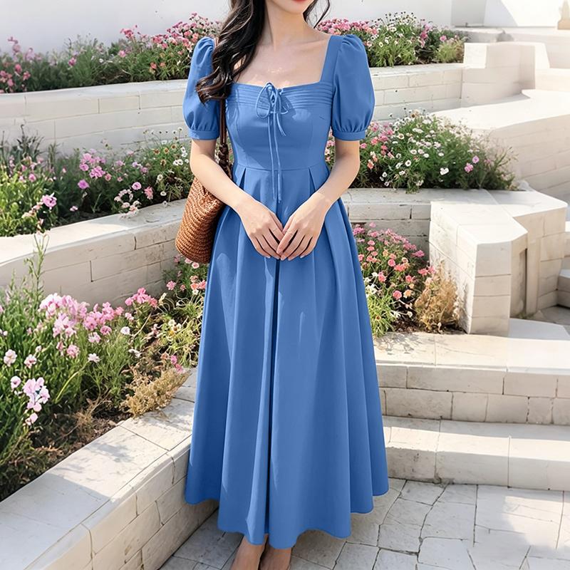 ZANZEA Womens Casual Square Collar Summer Short Sleeve Elegant Dress S