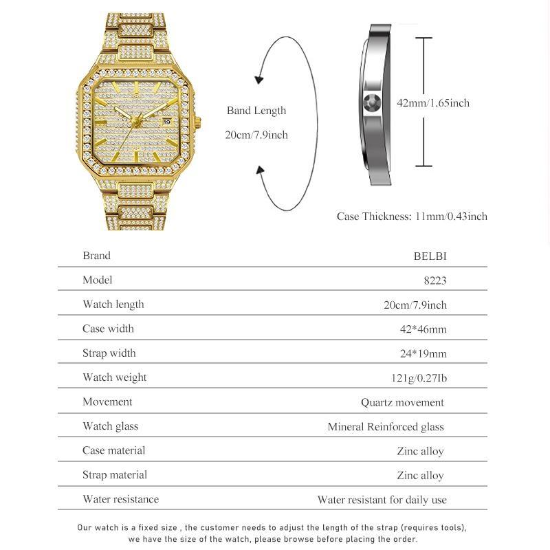 Luxury Full Diamond Watch Men Sparkling Rhinestone Dial Stainless Steel Bracelet Women Elegant Bling Dress Watch