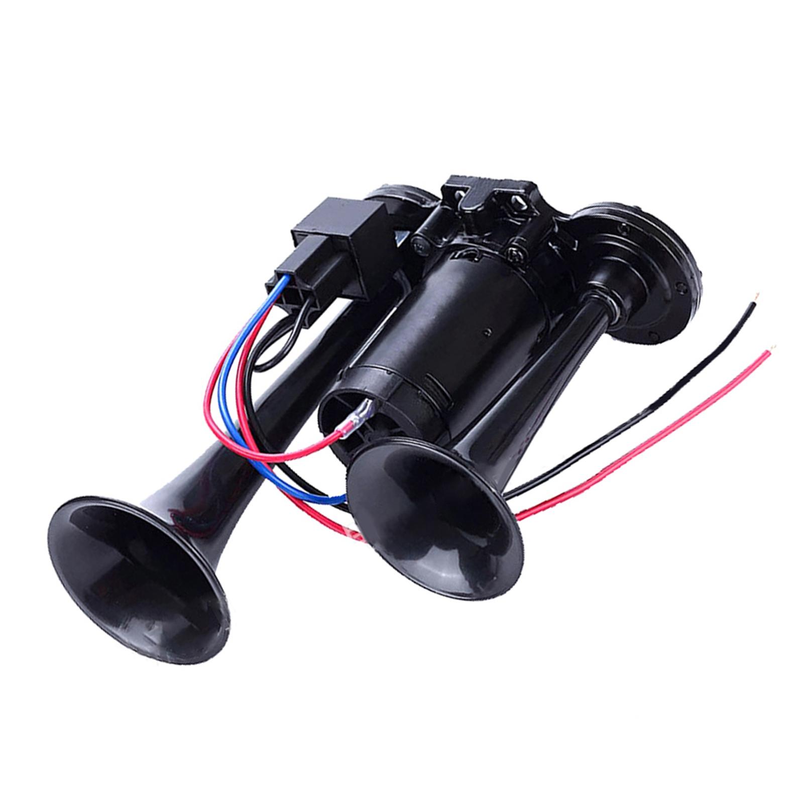 

600 дБ Двойные трубы, комплект супер громких гудков с компрессором, универсальный для 12 В автомобилей, мотоциклов, грузовиков, поездов, лодок Black чёрный