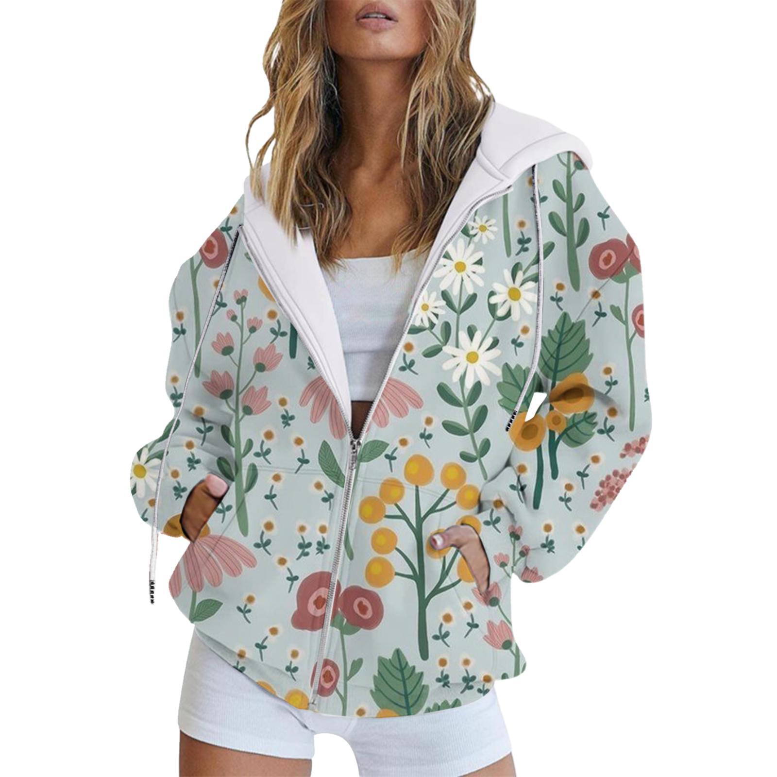 

Карманный цифровой европейский и американский стиль минималистский темперамент, мода на растительные цветы, толстовка с капюшоном на молнии, с длинными рукавамиMC4 5XL