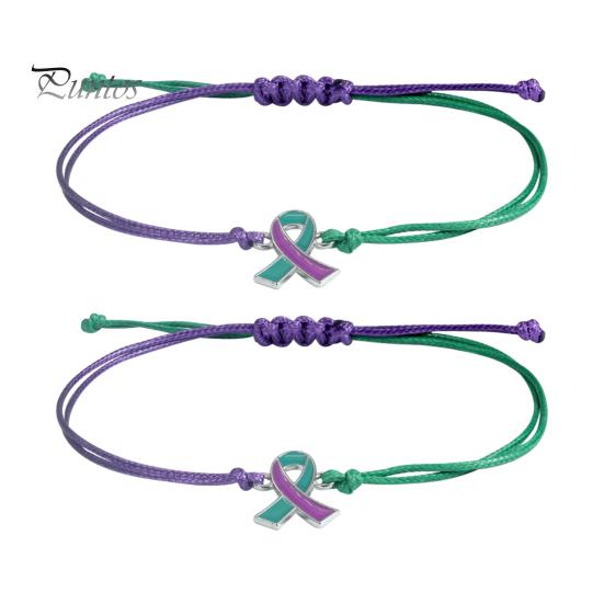 Soft Woven Rope Jewelry 2 Pcs Breast Cancer Awareness Bracelets, Adjustable Braided String Stackable Wrist Accessories Bracelets with Ribbon