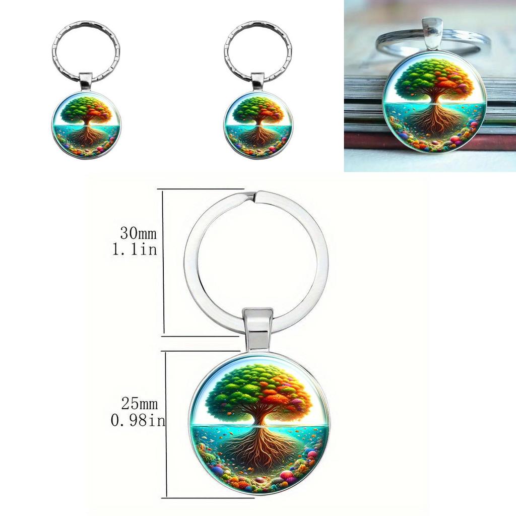 Decorative Glass Keychain Featuring Bright Tree Pattern For Home And Office Keys