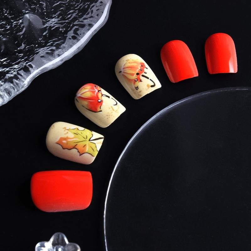 24PCS Elegant Maple Leaf False Nail ABS Build Artificial Nail Easy Application Multiple Sizes For Daily Comfort Wear
