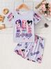 Summer Kpop Popular Cartoon Print Children Clothing Short Sleeve Shorts Set Featuring Casual Harajuku Children Clothes Girl Set