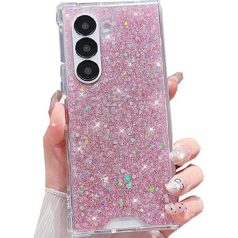 For Samsung Galaxy Z Fold 6 Glitter Case, Cute Bling Sparkle Sparkly Shiny Soft TPU Silicone Clear Bumper Four Corner Shockproof Protective Case for