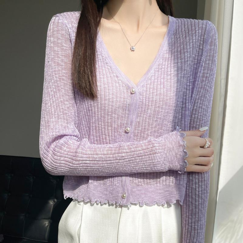 Sommer Neues V-Ausschnitt Klimaanlagen-Top Locker Eisseide Strickjacke Vielseitiges Top