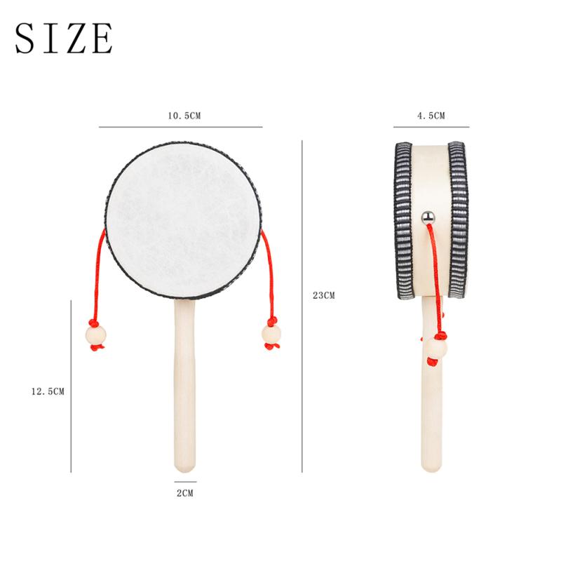 Orff 4-inch Traditional Rattle Drum Wooden Hand Drum Early Childhood Education Musical Toy Kids