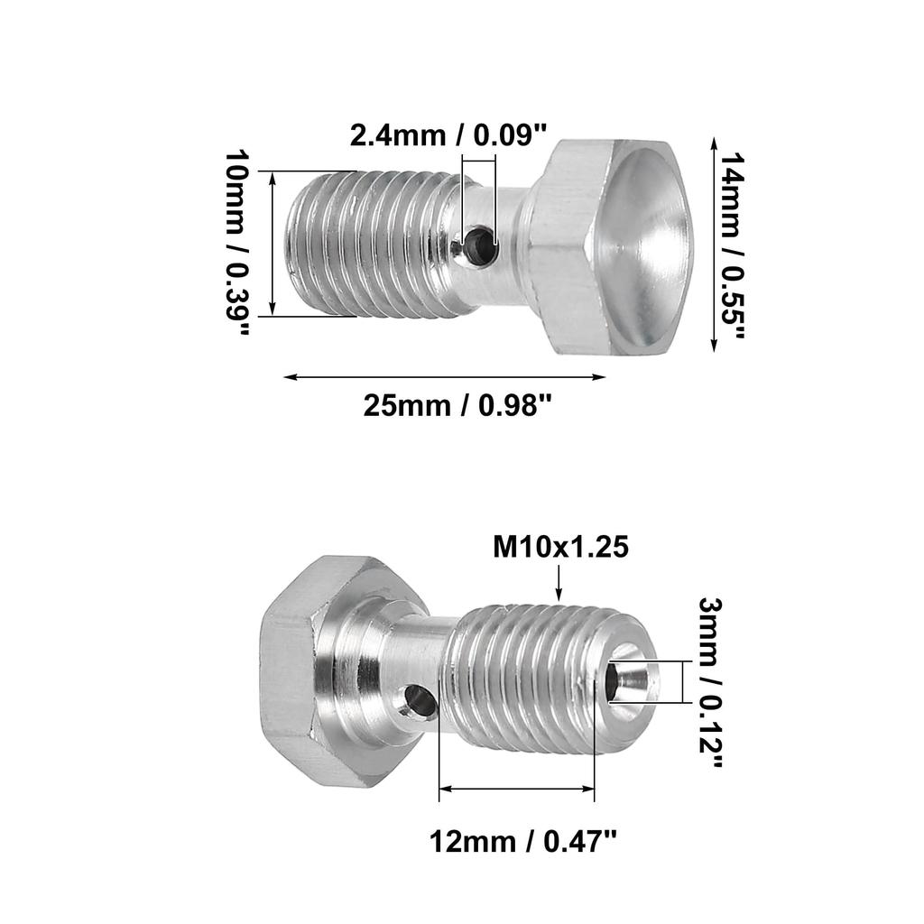 Emsoulnioi Banjo Hose Tool M10x1.25 25mm Auto 6pcs Universal Long Threaded Stainless Steel