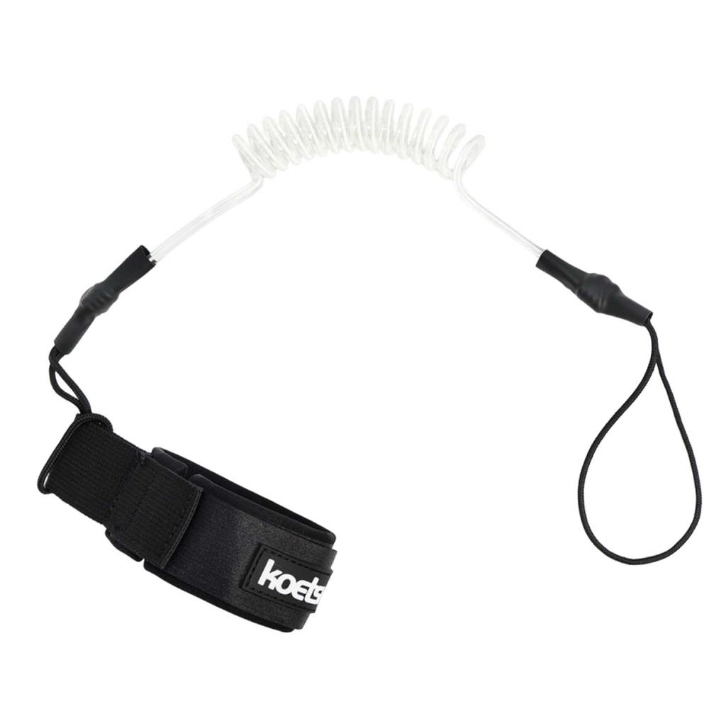 Coiled Bodyboard Leash 5mm TPU Coiled Surfing Wrist Leash with Hook-and-Loop Wrist Strap & Quick-Release Pull Tab