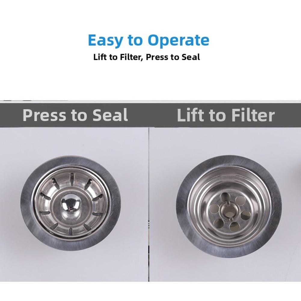 Sink Drain Strainer With PP Cover Kit Dual-Layer 69mm Stainless Steel For 54-60mm Kitchen Leak Prevention Drain Spare Parts