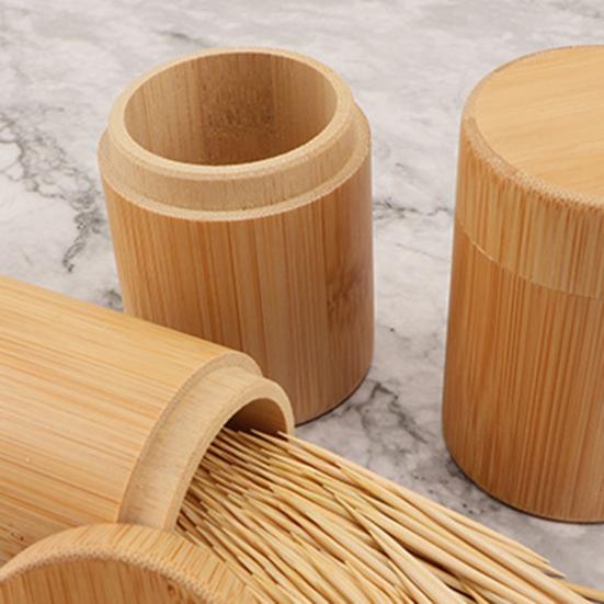 Toothpick Storage Box Wear-resistant for Home Compact Round Dustproof Bamboo Toothpick Dispenser Reliable Convenient Round