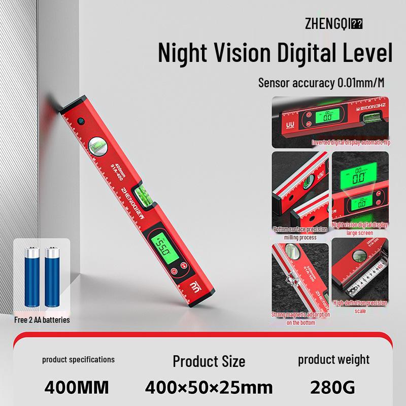 High-Precision Digital Magnetic Spirit Level with Cast Aluminum Edge