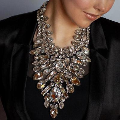 European and American Luxury Geometric Necklace Exaggerated Rhinestone Collarbone Chain Retro Banquet Accessories Female Necklace