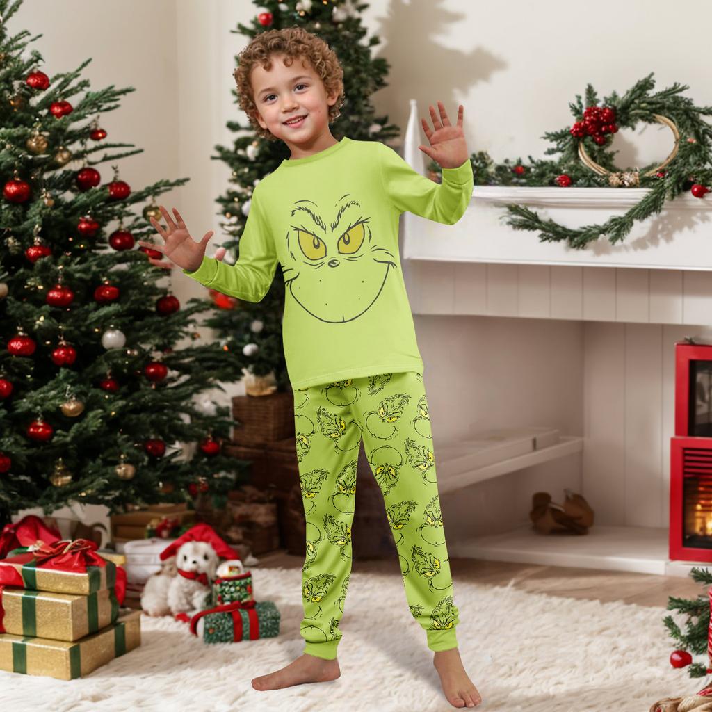 Print Cute Family Set Pajamas, Home Clothes, Family Set Long Sleeve Top Pants Set