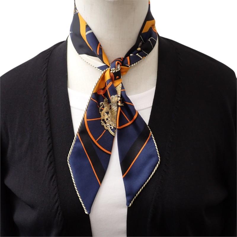 HERMES  H853932S_22  scarf Orange/Navy silk Women