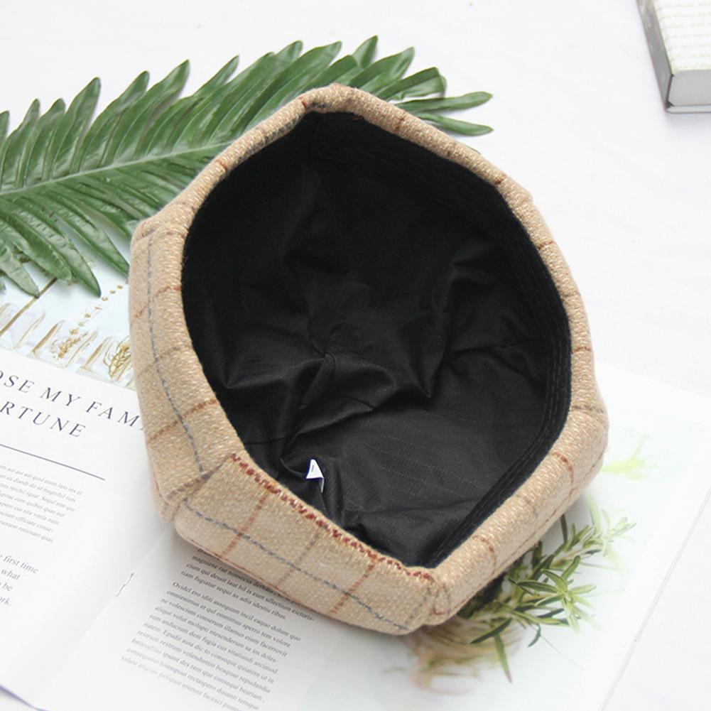 Lady Retro Plaid Beret Double Layer Painter Cap Autumn Winter Warm Berets