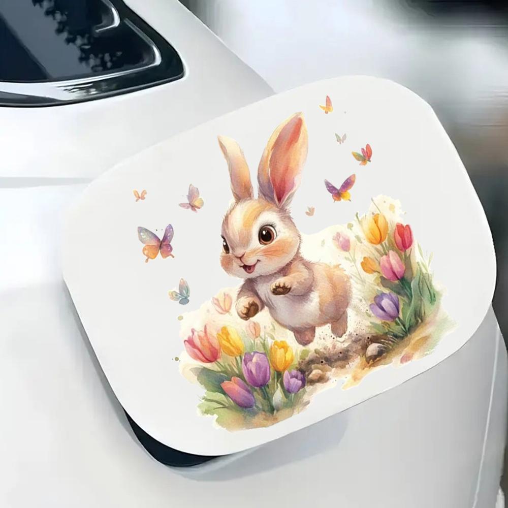 QT2329#15cm Easter Bunny & Tulips Car Sticker, Suitable for Laptop, Car, Truck, Van, SUV, Motorcycle, Bumper, Window