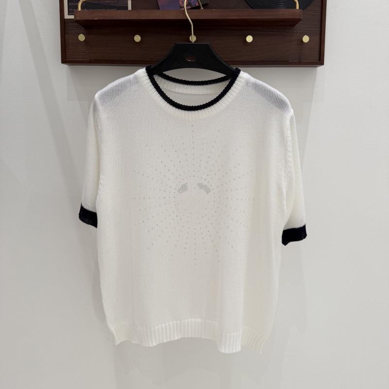 European Style Rhinestone Round Neck Knit Short Sleeve Casual Top - Summer 2026