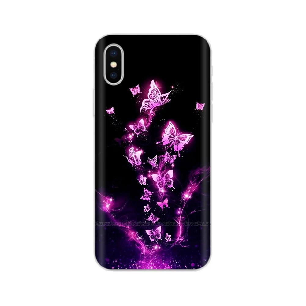 For iPhone X Case For iPhone Xs Case Fashion Soft Silicone Housing For iPhoneX Transparent Phone Back Covers Shell Flowers Coque