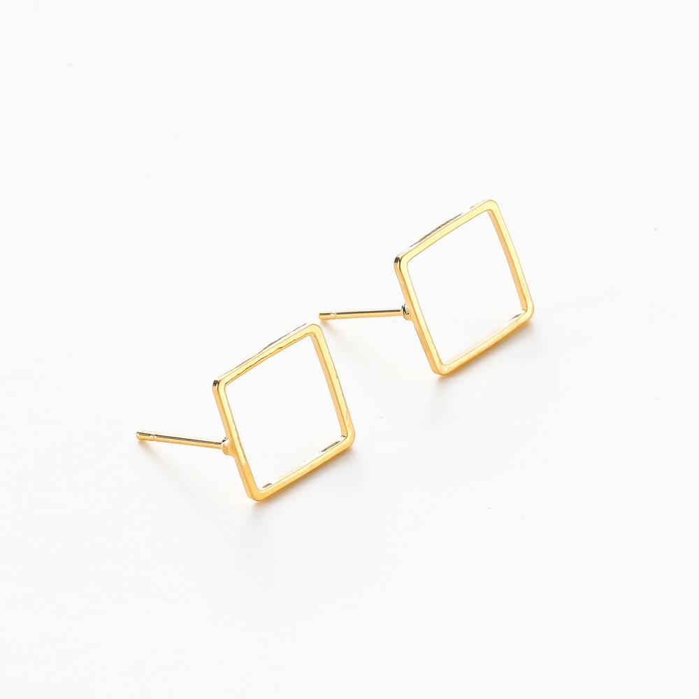 10PCS 14K 18K Gold Plated Brass Earring 12mm Square Hollow Shape Stud Earrings Hook For DIY Jewellery Making Supplies
