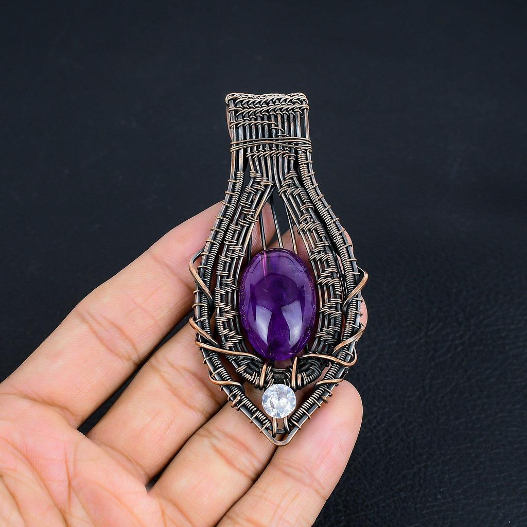 Amethyst Anhänger Edelsteinschmuck, 999 Kupferdraht gewickelter Anhänger, Geschenk für Frauen Handgefertigter Anhänger