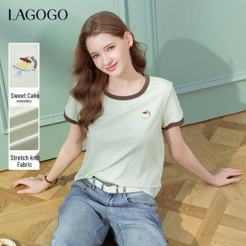 LAGOGO Women s Embroidered Contrast T-Shirt M
