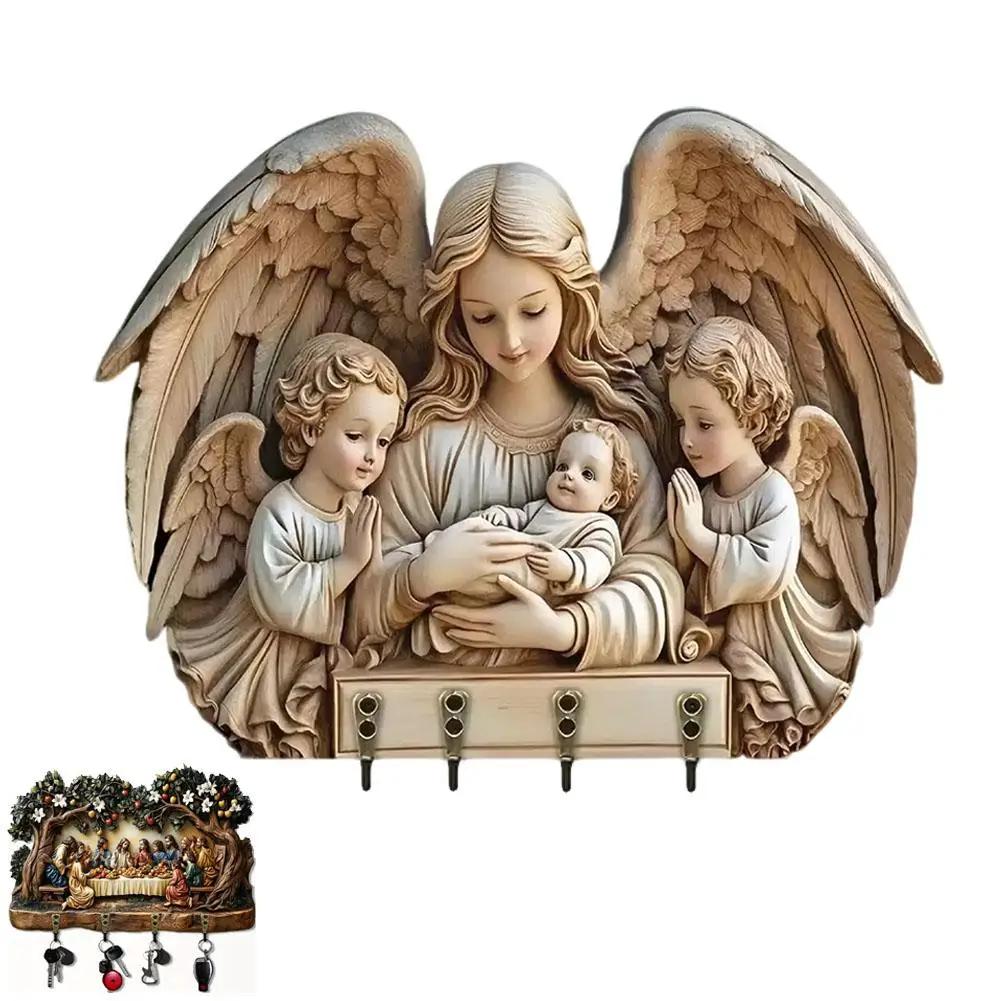Wooden Wall Keychain Hanging Classic Wooden Nativity Shared Holder Keychain Ornament Key Up Movie Keychains Hooks Scene Han T9O6