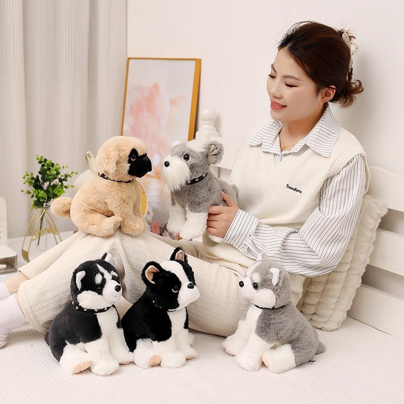 Cute Husky Schnauzer Shar Pei Plush Dog Doll in Boy Outfit