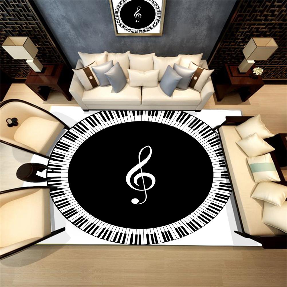 Musical Note Black White Piano Key Printed Round Carpets Area Rugs for Home Living Room Bedroom