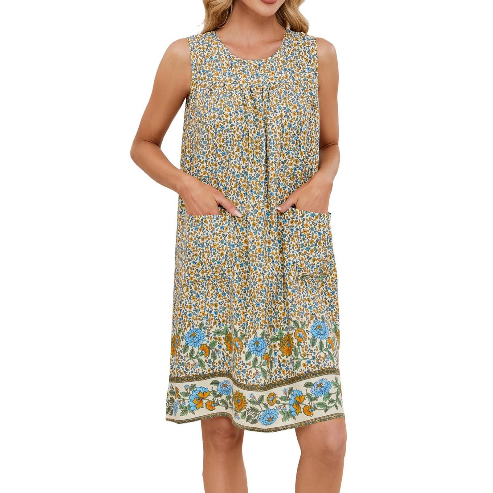 

Женское повседневное модное сексуальное платье с круглым вырезом без рукавов с цветочным принтом XL жёлтый