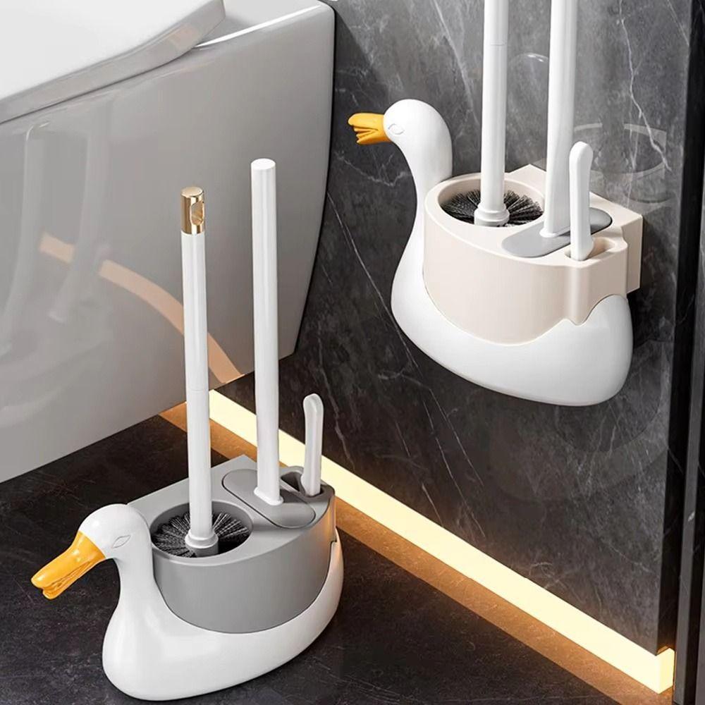Soft Rubber Brush Head Wall-Mounted Toilet Brush Toilet Brush Set Bathroom Cleaning