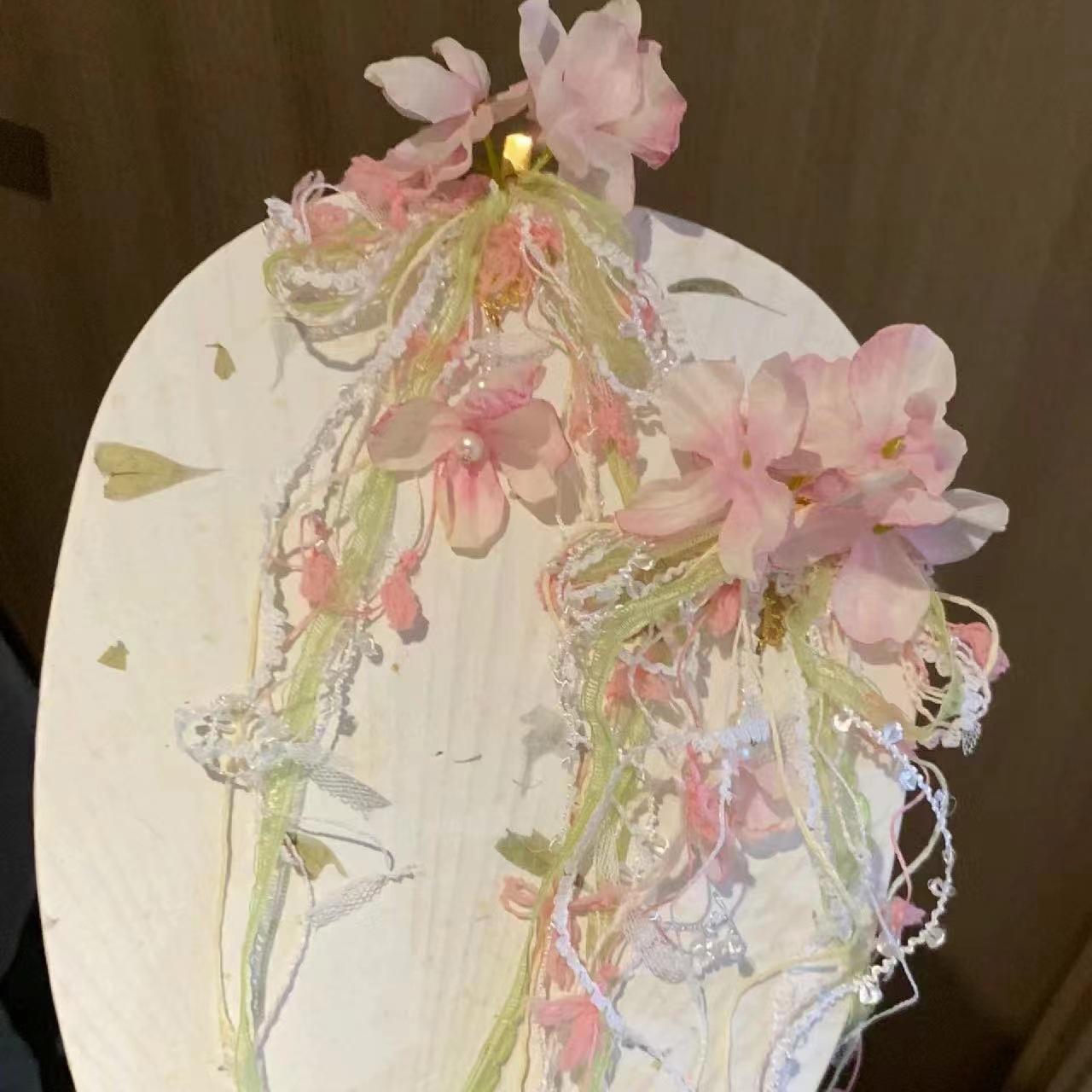 powder gradual change tassel hairpin super fairy silk flower small fragrant style headdress side clip bohemian style headdress