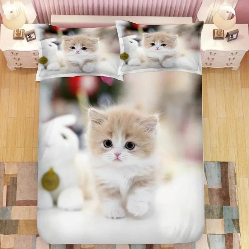 Super Cute Kitten Kids Comfortable Duvet Quilt Cover Pillowcase Bedding Set Children Bedroom Decoration Home Textile