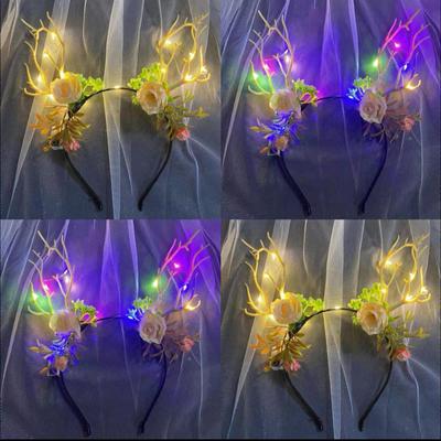 Christmas Light-Up Antler Headband: Flashing Flower Fairy Reindeer Hair Accessories