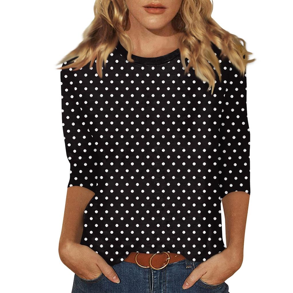 Women's O-neck 3/4 Sleeve Striped  Print Top